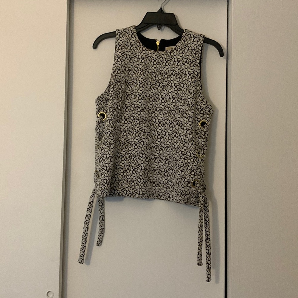 Michael Kors floral black and white tank top with lace up detail on the side